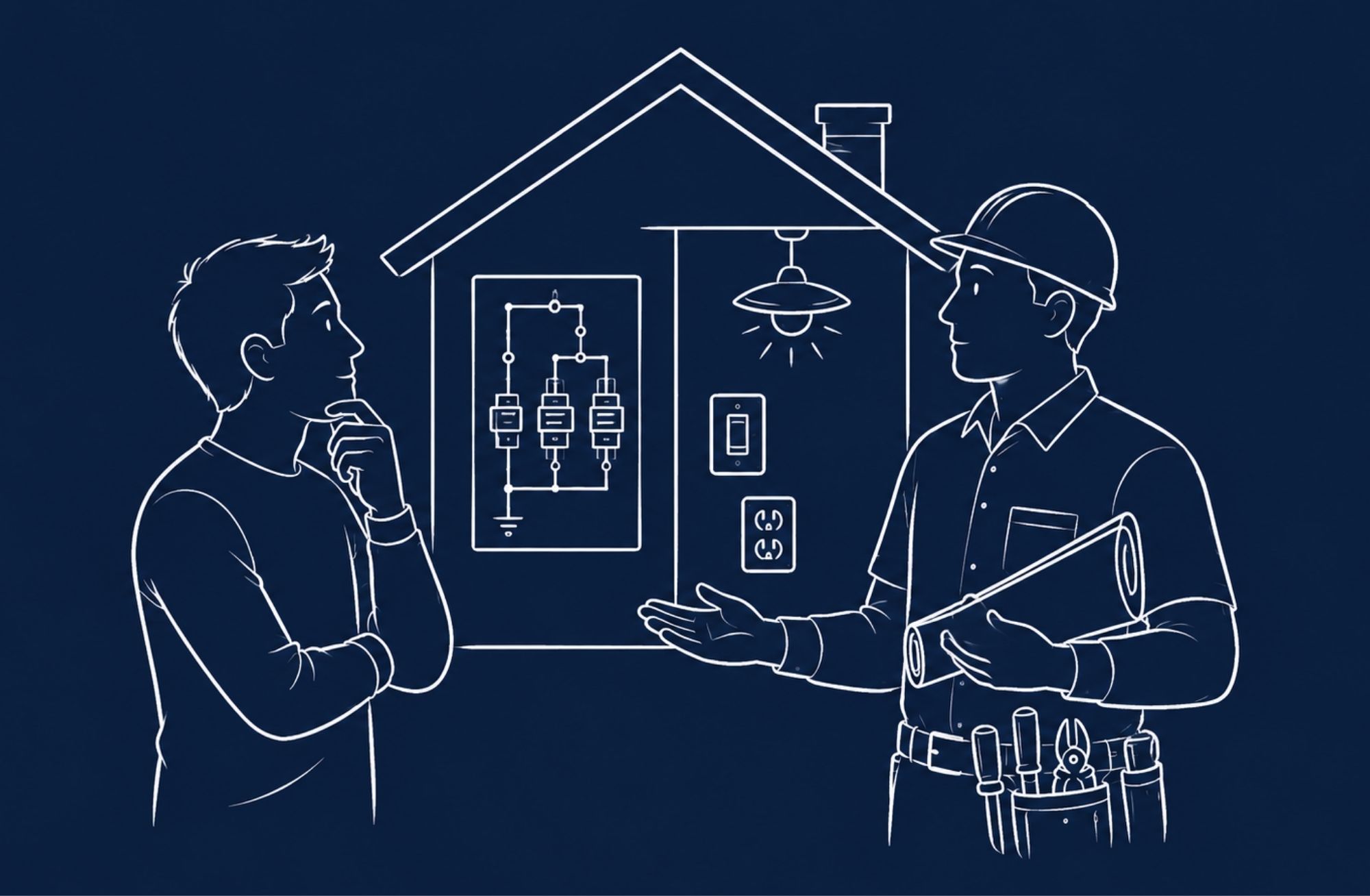 Homeowner and electrical professional discussing a home system