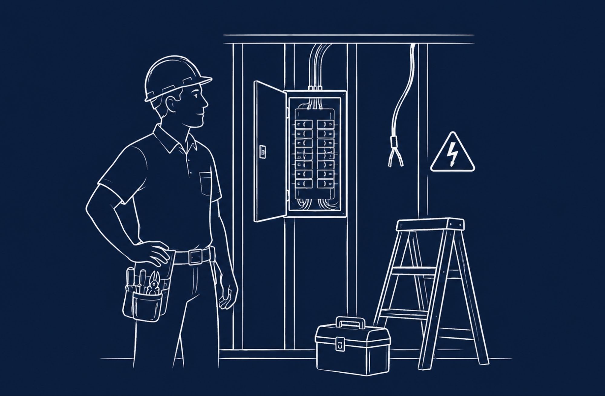 Electrician inspecting a panel and exposed wiring