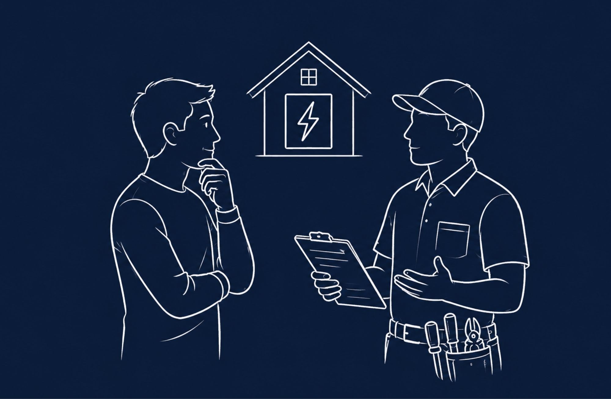 Homeowner consulting an electrician with a clipboard